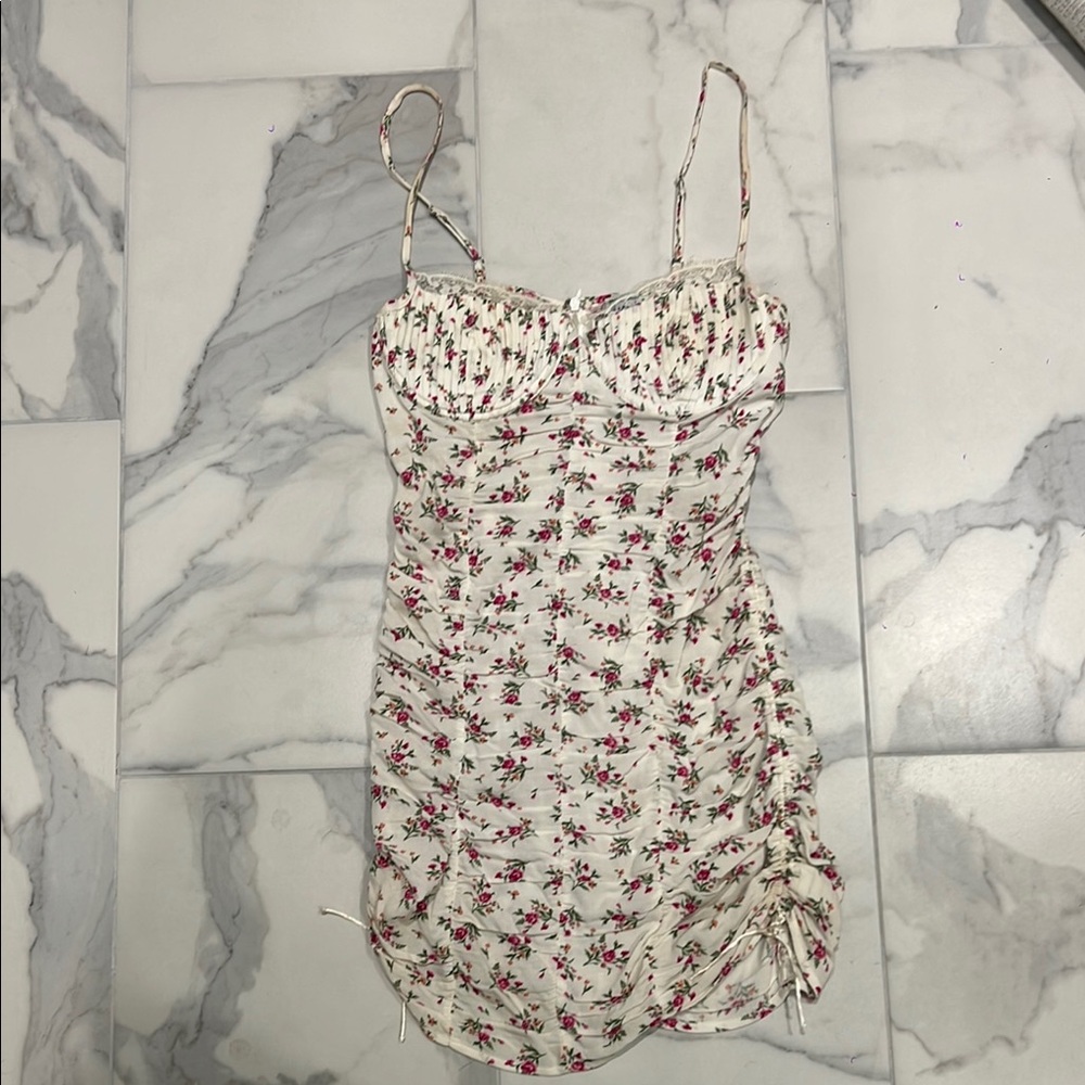 Floral Ruched Spaghetti Strap Dress